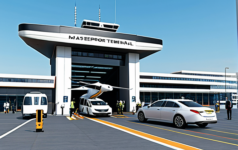 플라잉 택시 서비스 - Vertiport Scene**

"Modern vertiport terminal in a bustling city, futuristic architecture, several e...