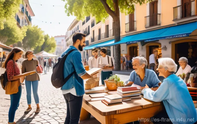 공유 경제와 미래 운송 - Prompt 1: A Bustling Spanish Plaza Embracing the Collaborative Economy**