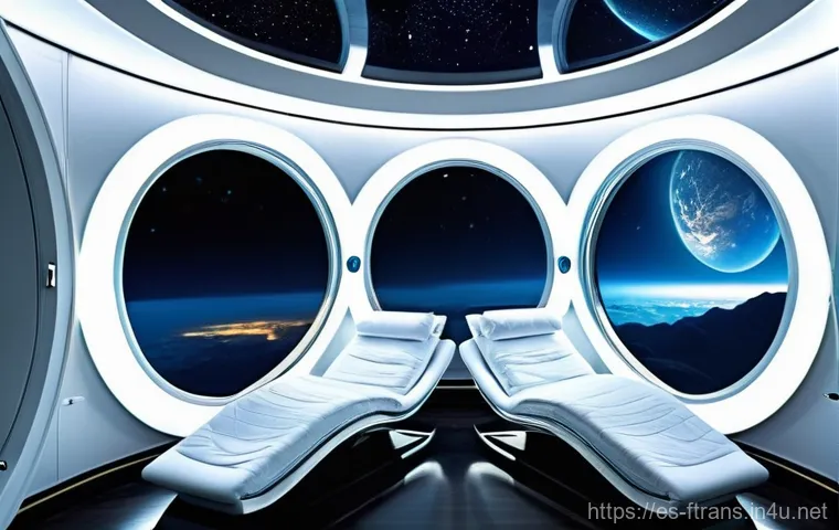 우주 항공 운송 - **Prompt:** A diverse group of people, including families with children, stand on a sleek, modern ob...