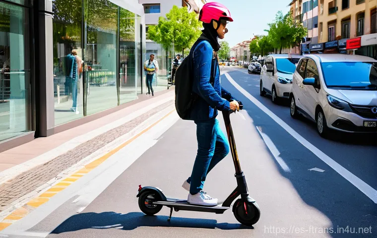 미래 운송 규제 - **Prompt 1: Urban Coexistence with Electric Scooters**
    A vibrant and bustling Spanish city stree...