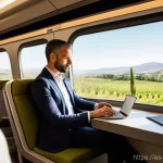 고속철도 시속 - **Prompt 1: "A Serene Journey Through Spanish Landscapes"**
    A wide-angle interior shot of a mode...