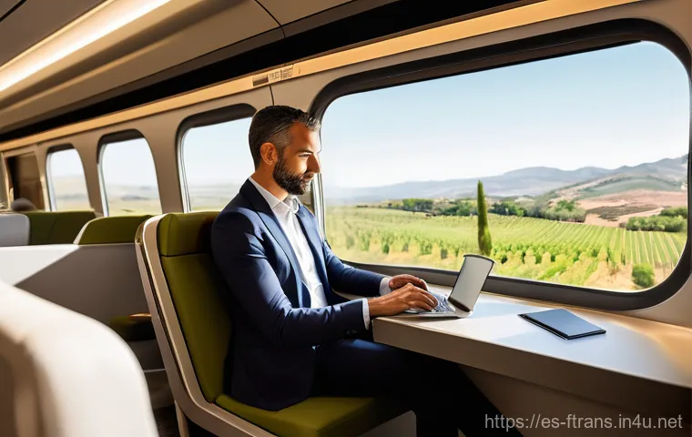 고속철도 시속 - **Prompt 1: "A Serene Journey Through Spanish Landscapes"**
    A wide-angle interior shot of a mode...