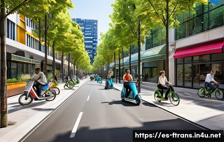 미래 운송의 사회적 영향 - **Prompt Title: The Breathing City**
    **Prompt:** A vibrant, futuristic city street scene bathed ...