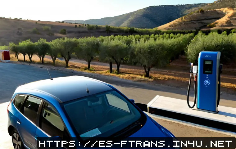 수소차 단점 - Photorealistic wide shot of a hydrogen fuel-cell car stopped at a sparse rural refueling station in ...